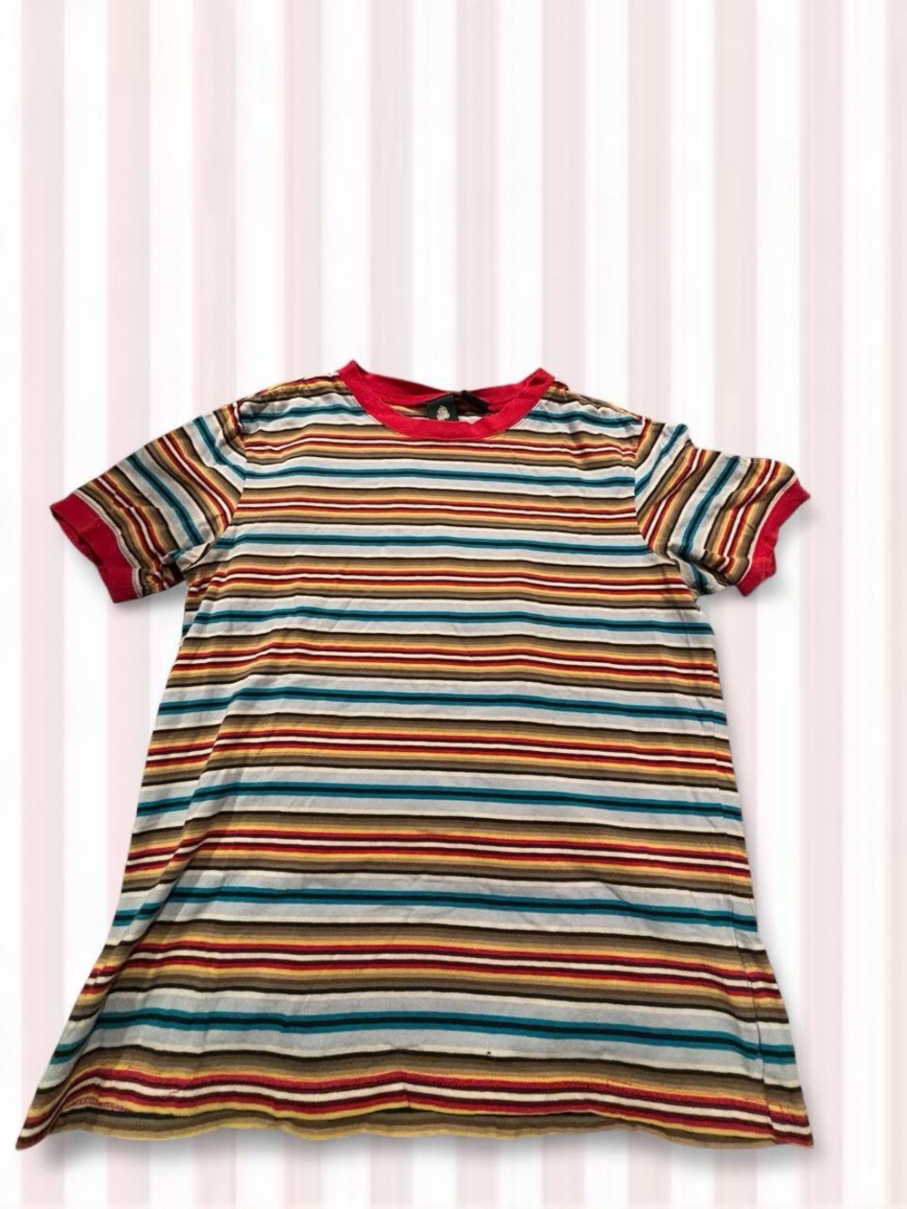 Abercrombie & Fitch Multi-Stripe Short Sleeve Tee with Red Trim